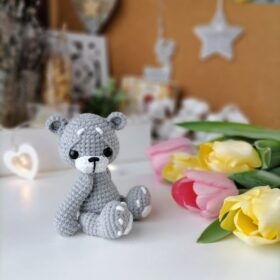 Soft grey bear mini toy sitting