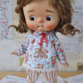 Qbaby doll blouse and pants with teddy and flowers
