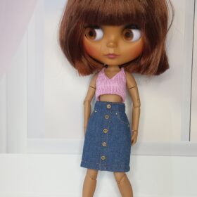 Doll blythe skirt denim lined with back button closure