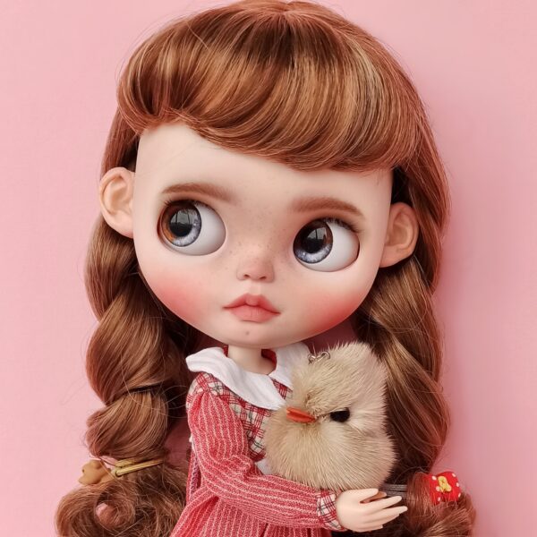 Blythe doll custom with brown hair and cuty freckles