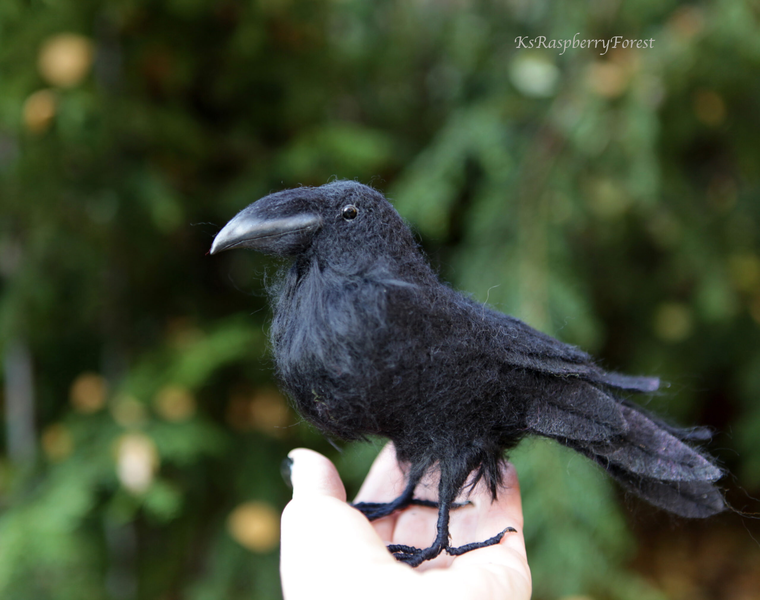 Needle felted bird Black Raven bird Gorgeous 1 New Handmade