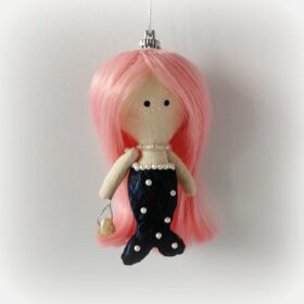 Little Mermaid with pink long hair, tilda, christmas tree toy