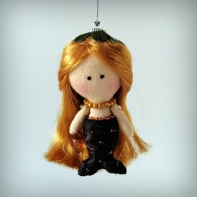Little Mermaid with gold long hair, tilda, christmas tree toy