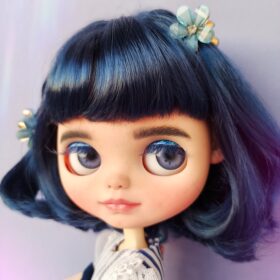 Blythe doll custom with Navy blue hair