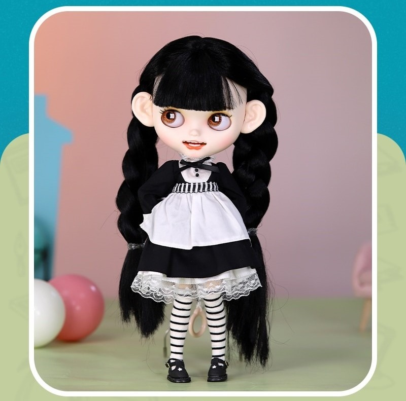 Wednesday – Custom Neo Blythe Doll with Black Hair - DailyDoll Shop