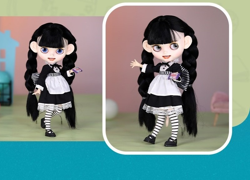 Wednesday – Custom Neo Blythe Doll with Black Hair - DailyDoll Shop