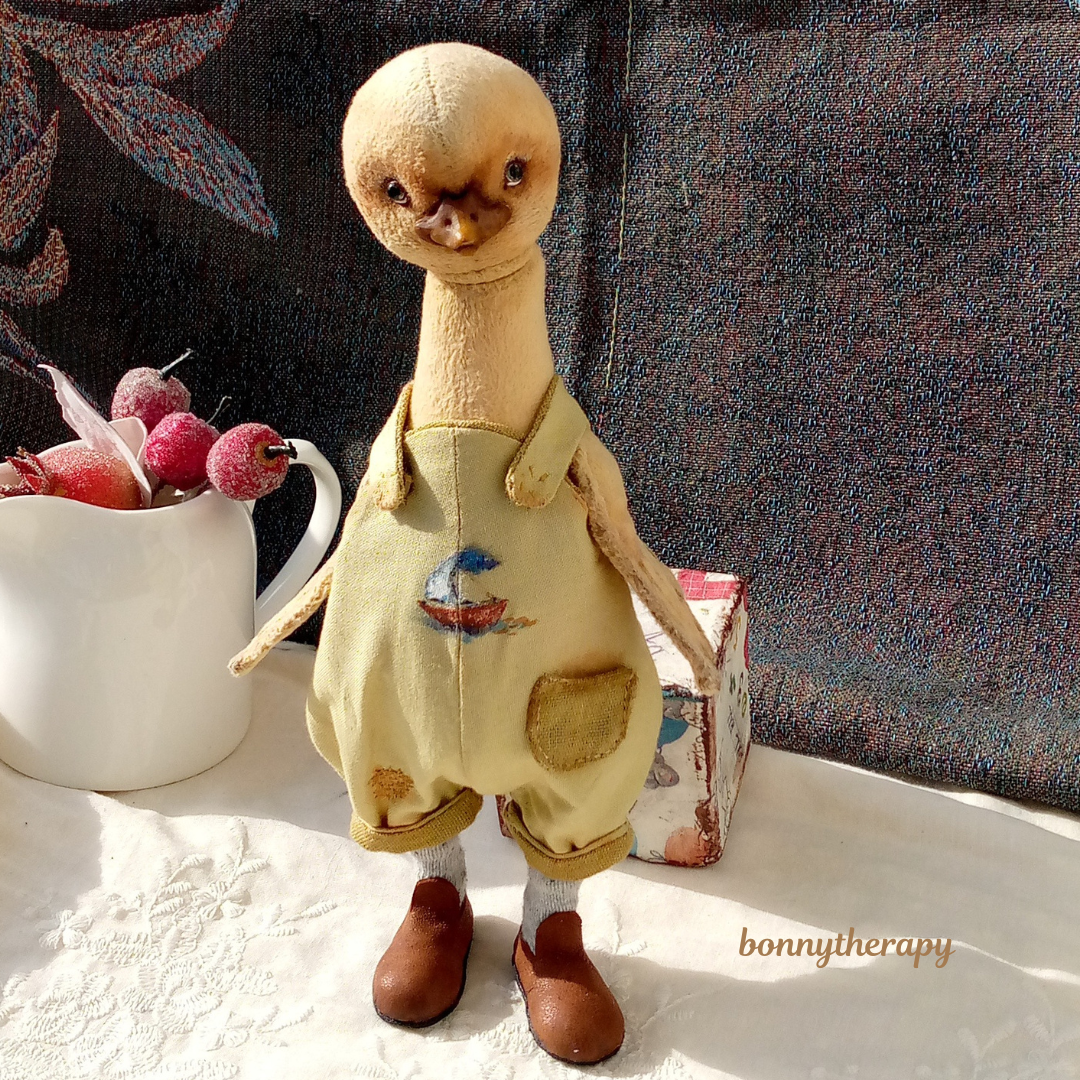Cute teddy duckling in clothes, duck art doll 1 Duck art doll