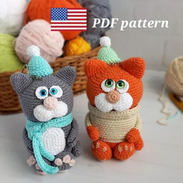 English crochet pattern keychain cats