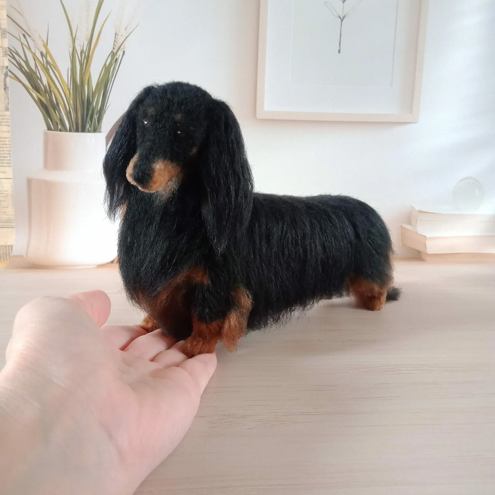 Custom Miniature Realistic Longhaired Dachshund Black and Tan 7 img20230512112447.jpg