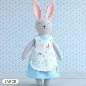 Handmade Large Bunny doll stuffed animal in a dress and apron