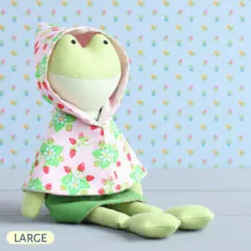 Handmade Large Frog doll stuffed animal in a dress and cape