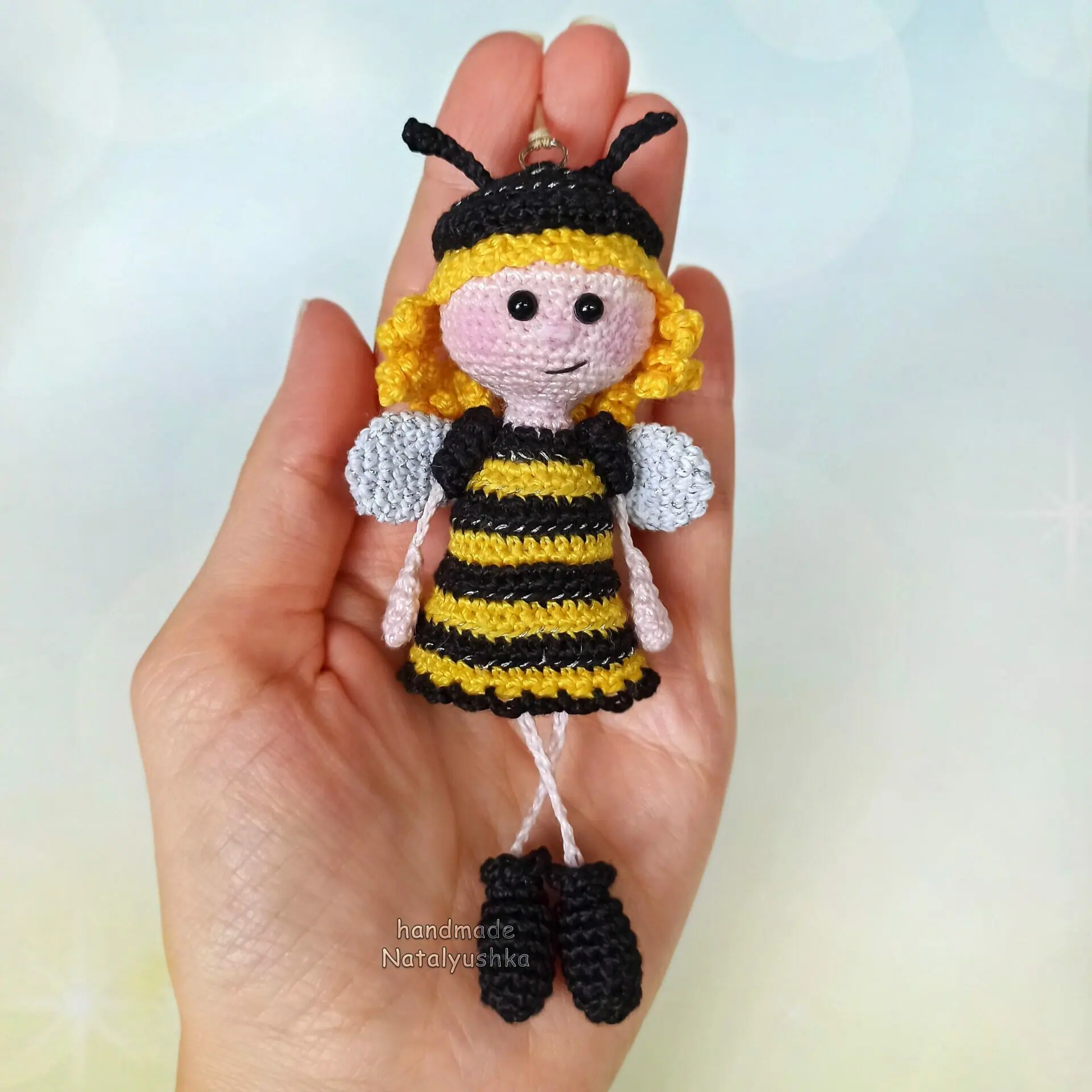 Keychain Bee Doll, Crochet Hanging bee girl 3 handmade keychain Bee Doll