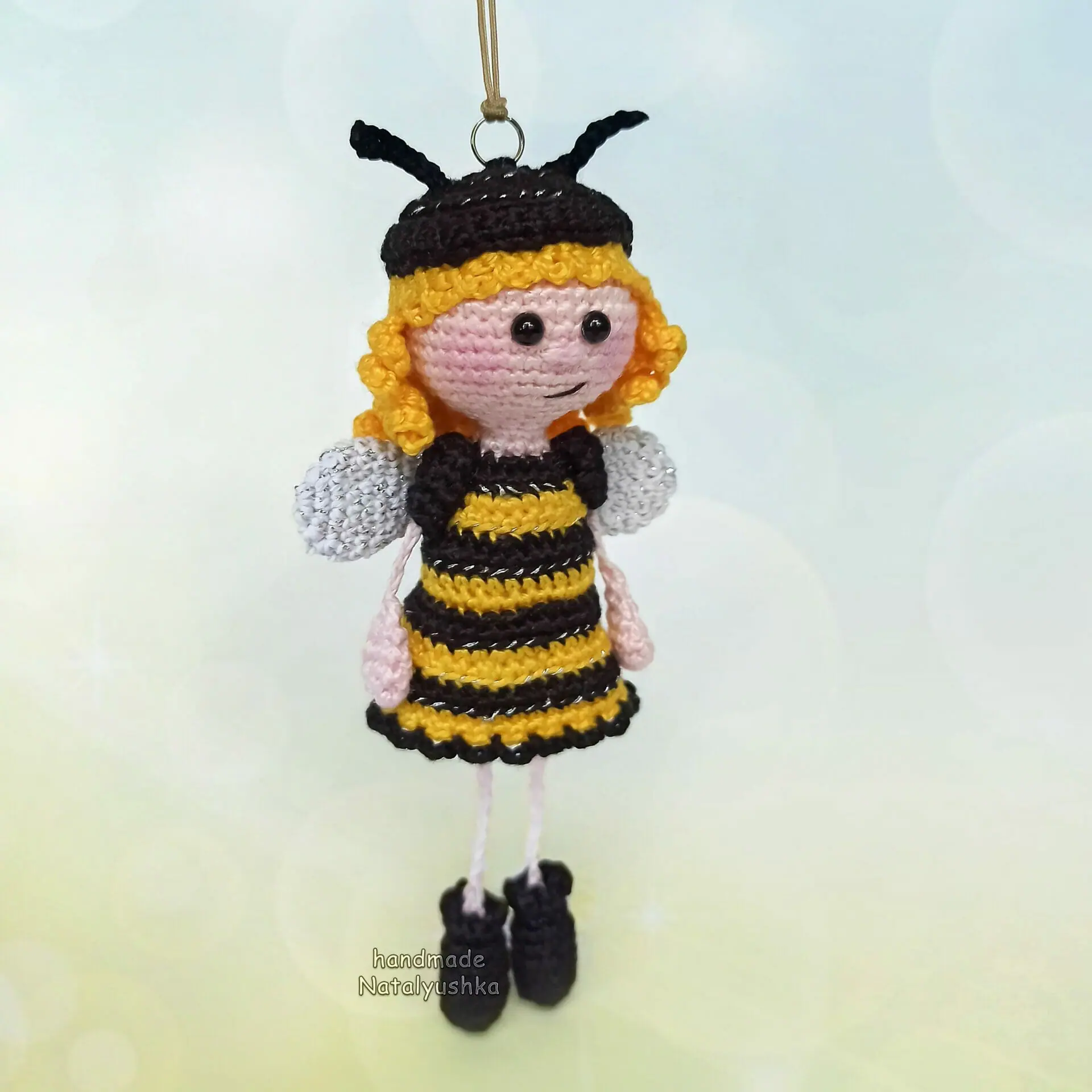 Keychain Bee Doll, Crochet Hanging bee girl 1 Keychain Bee Doll