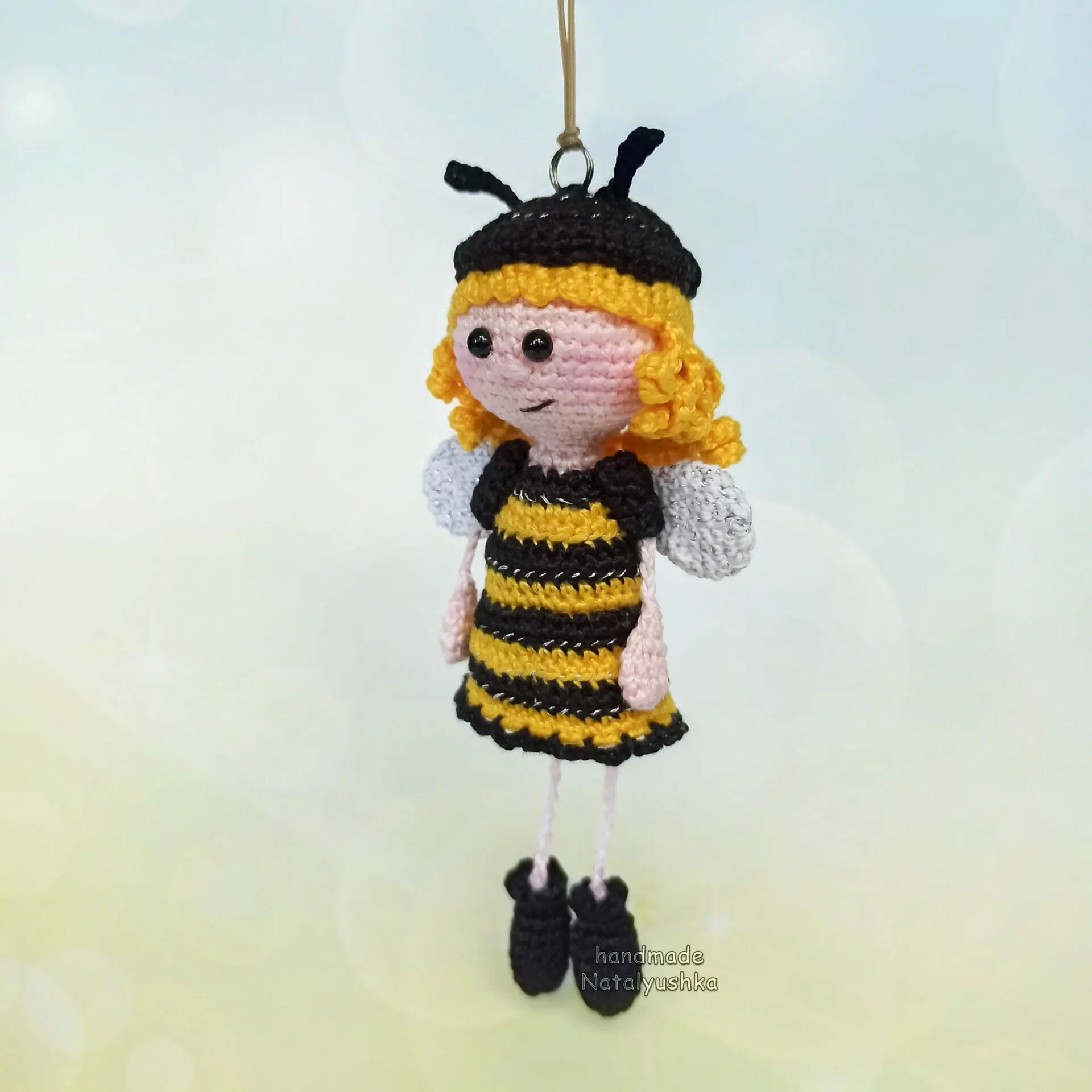 Keychain Bee Doll, Crochet Hanging bee girl 2 Crochet Hanging bee girl