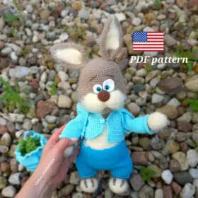 English crochet pattern Rabbit in clothes