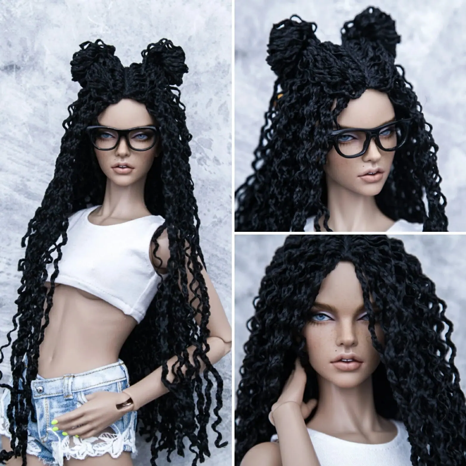 Tnfeeon Toy Doll Head Wig, Girls Gift Heat Resistant Long Curly Braids Hair  Replacement Wigs for DIY Simulation Doll Modeling (Black)