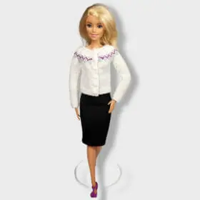 white button-down cardigan for barbie doll front view