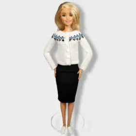 white button-down cardigan for barbie doll front view