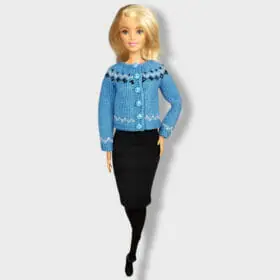 Light blue cardigan with jacquard for Barbie doll front