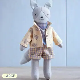 Handmade wolf stuffed animal with clothes
