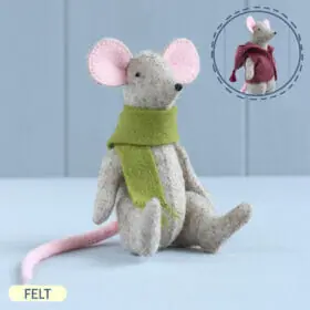 Handmade mouse stuffed animal with clothes made of felt