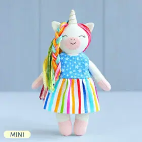 Handmade mini unicorn stuffed animal with clothes