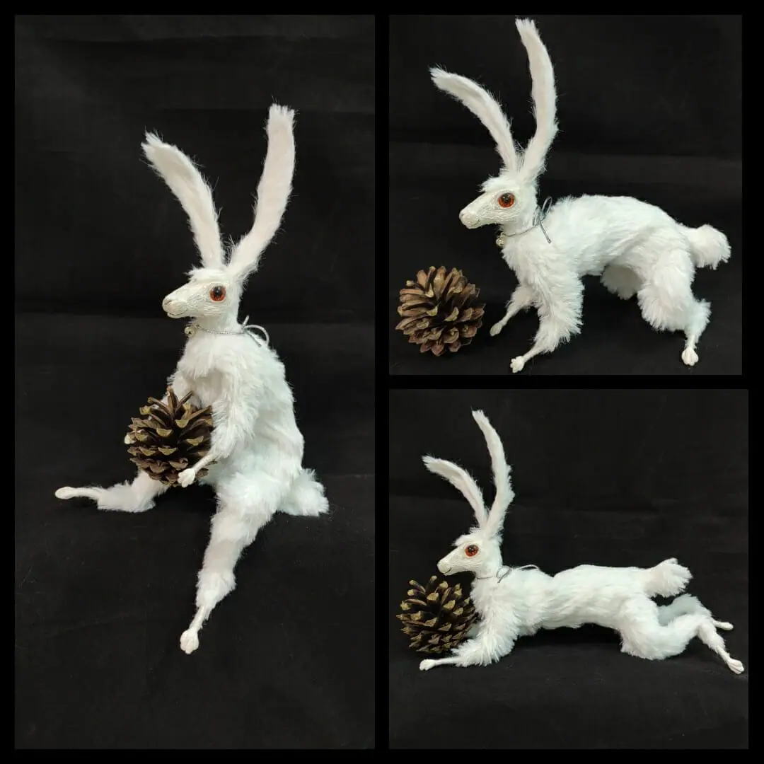 White Rabbit Alice in Wonderland Needle Felted Interior Toy 