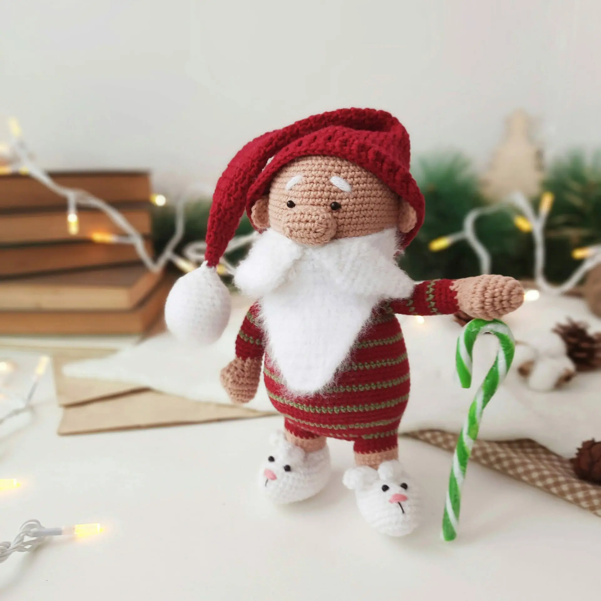 Santa Claus in home clothes cozy Christmas gift