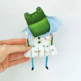 one-of-a-kind-textile-art-doll-frog-girl-in-white-dress