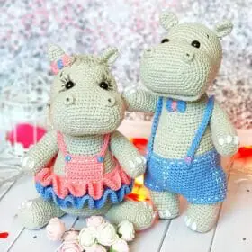 Stuffed hippos couples in clothes, soft animal toys