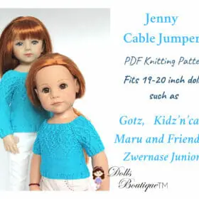 PDF Knitting Pattern Designed to fit 18-21 inch dolls such as Gotz, Kidz’n’cats, Maru and Friends, Zwernase Junior
