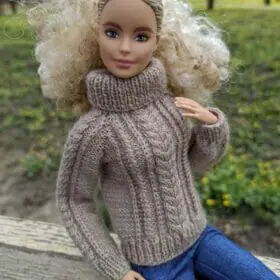 Barbie in Beige High Neck Knit Sweater