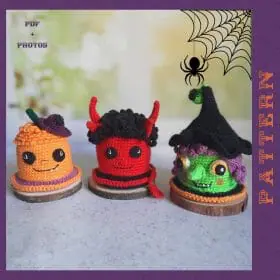 Halloween crochet amigurumi pattern Cake Set 3 in 1 Pumpkin Witch Devil