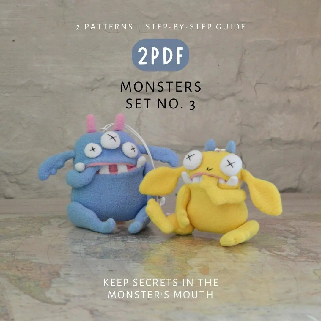 Monsters SET No. 3 of 2 PDF. Cute Toys Sewing patterns and DIY