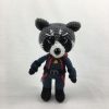 Plush crochet Rocket Raccoon amigurumi toy, inspired by Marvel’s Guardians of the Galaxy, handmade pattern