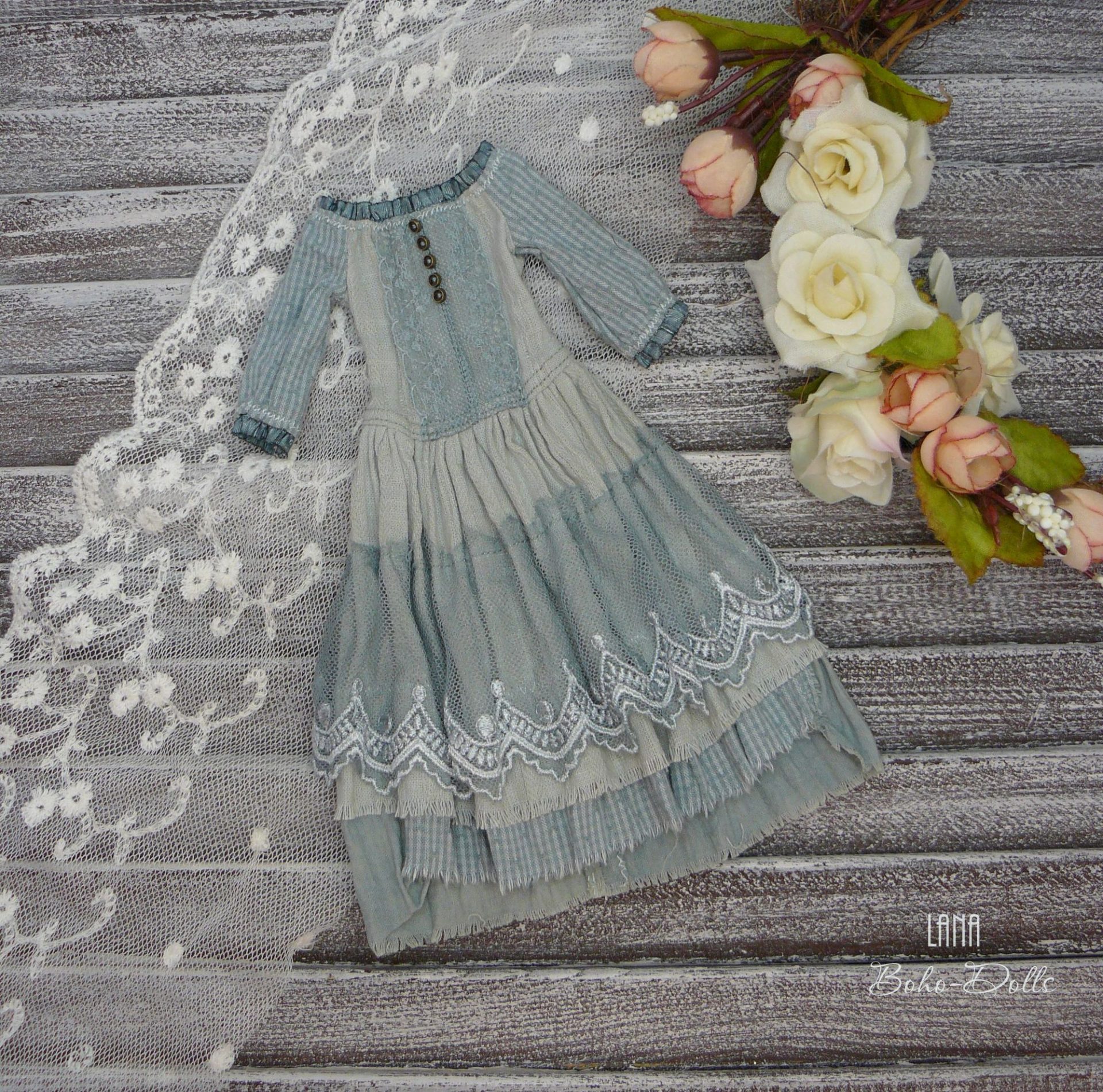 Ptichka Doll dress - vintage blue dress 6 Dress for Ptichka