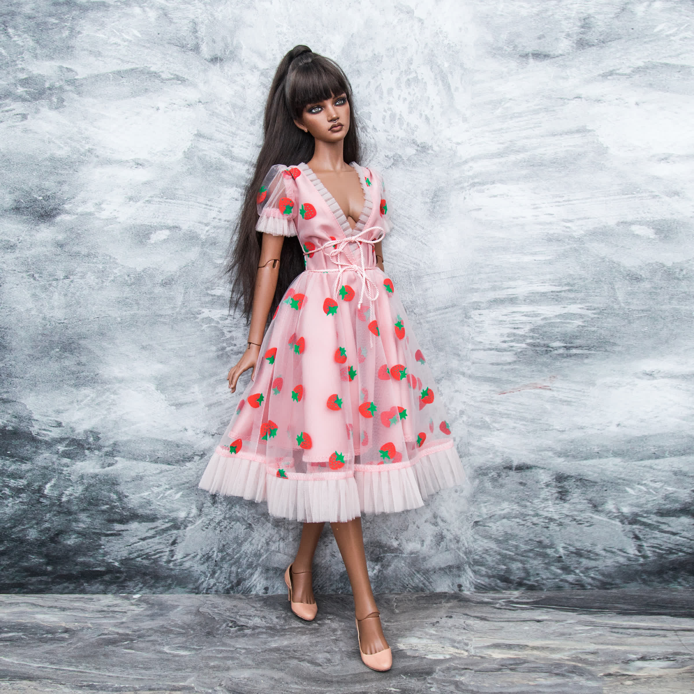 Peach-Pink Strawberry Dress for 1/3 SD BJD (IpleSiD) - DailyDoll Shop