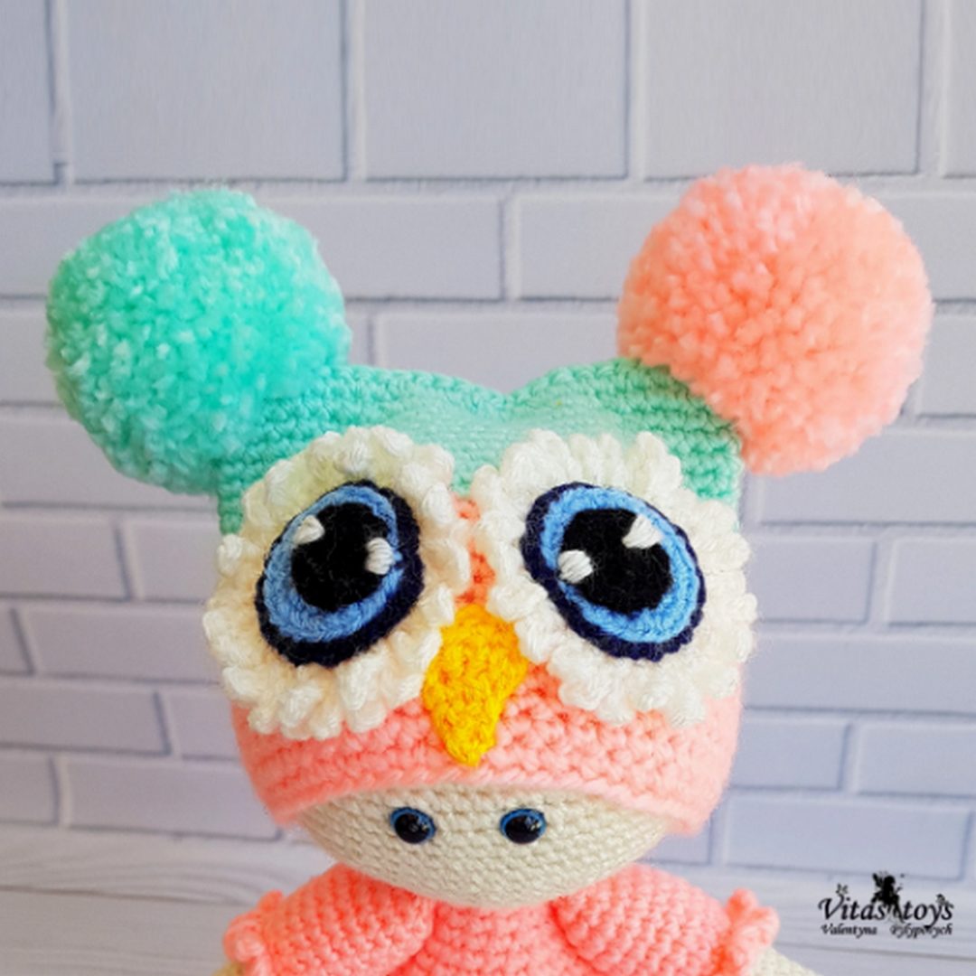 Amigurumi toy pattern hat owl. Crochet toy pattern