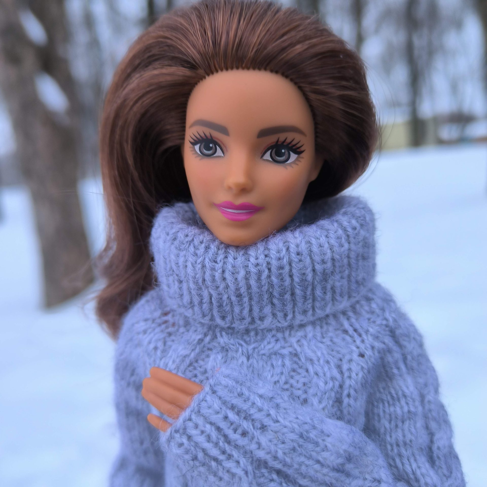 Barbie Gray Knit Winter Sweater with Braids DailyDoll Shop