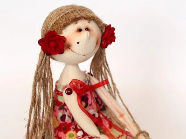 Designer doll for interior. Handmade doll 27cm in a red outfit.