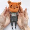 textile art doll red fox in pants in hands