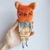 textile art doll red fox in plaid pants