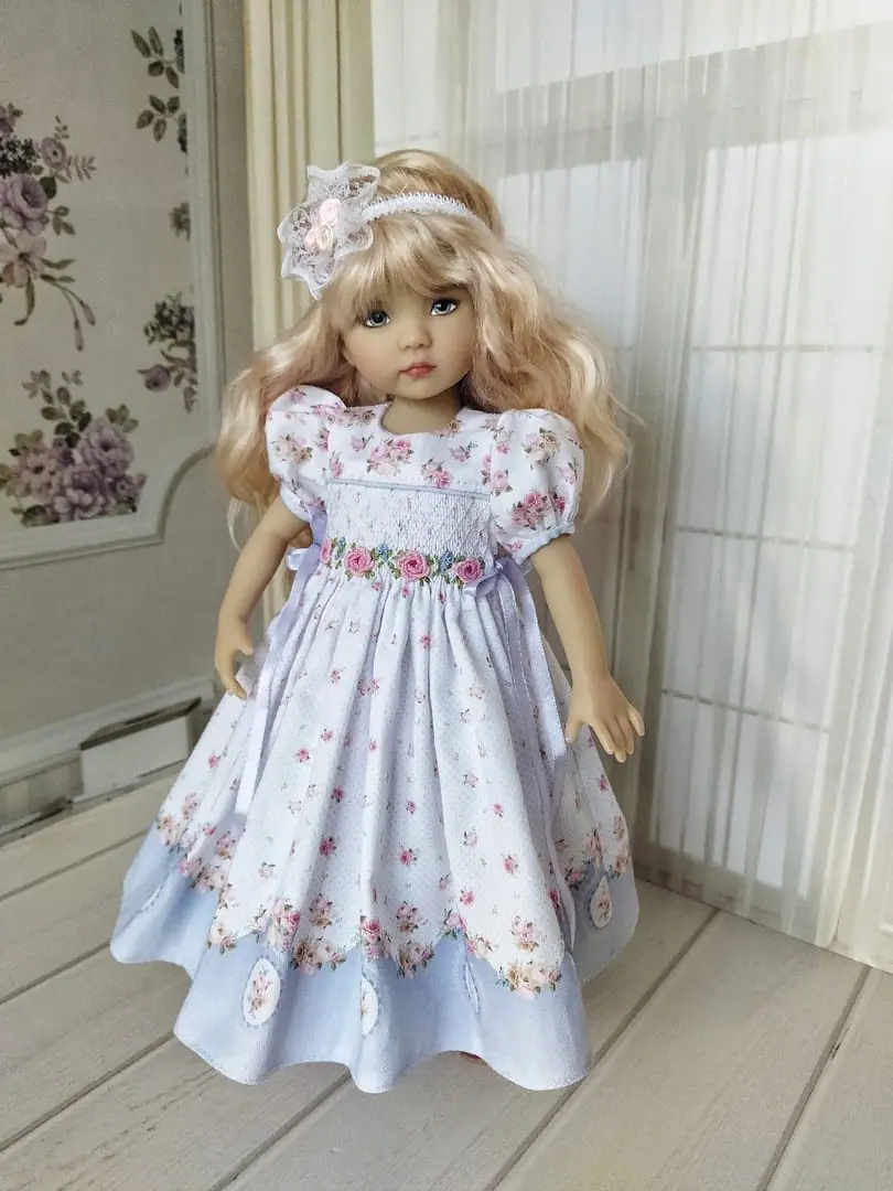 Flowers border smocked dress with hand embroidery 1 Flowers border smocked dress with hand embroidery