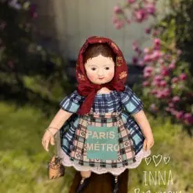 Mini Izannah Walker style doll by Inna Razuvaeva. The doll can live in your Victorian doll house