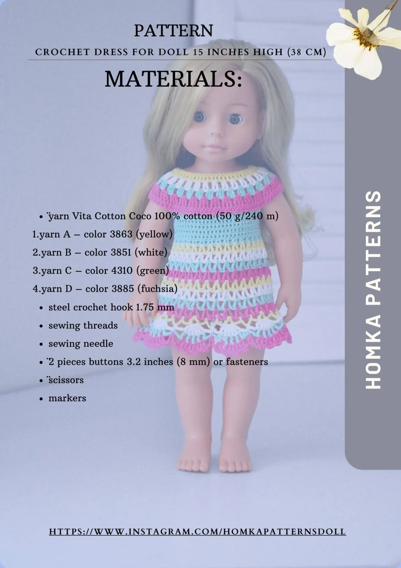 Doll dress pattern, crochet doll dress for 15" (38 cm) - DailyDoll Shop