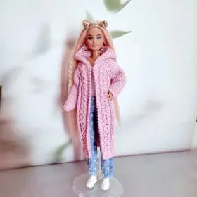 Barbie doll knitting pattern, Pink coat Barbie clothes