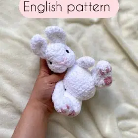 The little rabbit is crocheted. The size of the finished toy is 20 cm This crochet pattern is a great place to start for anyone new to crochet. It uses the most common stitches and techniques, so even if you’re a complete beginner, you can still make this lovely little toy in no time. The plan includes a detailed materials list, step-by-step instructions, and useful photos.