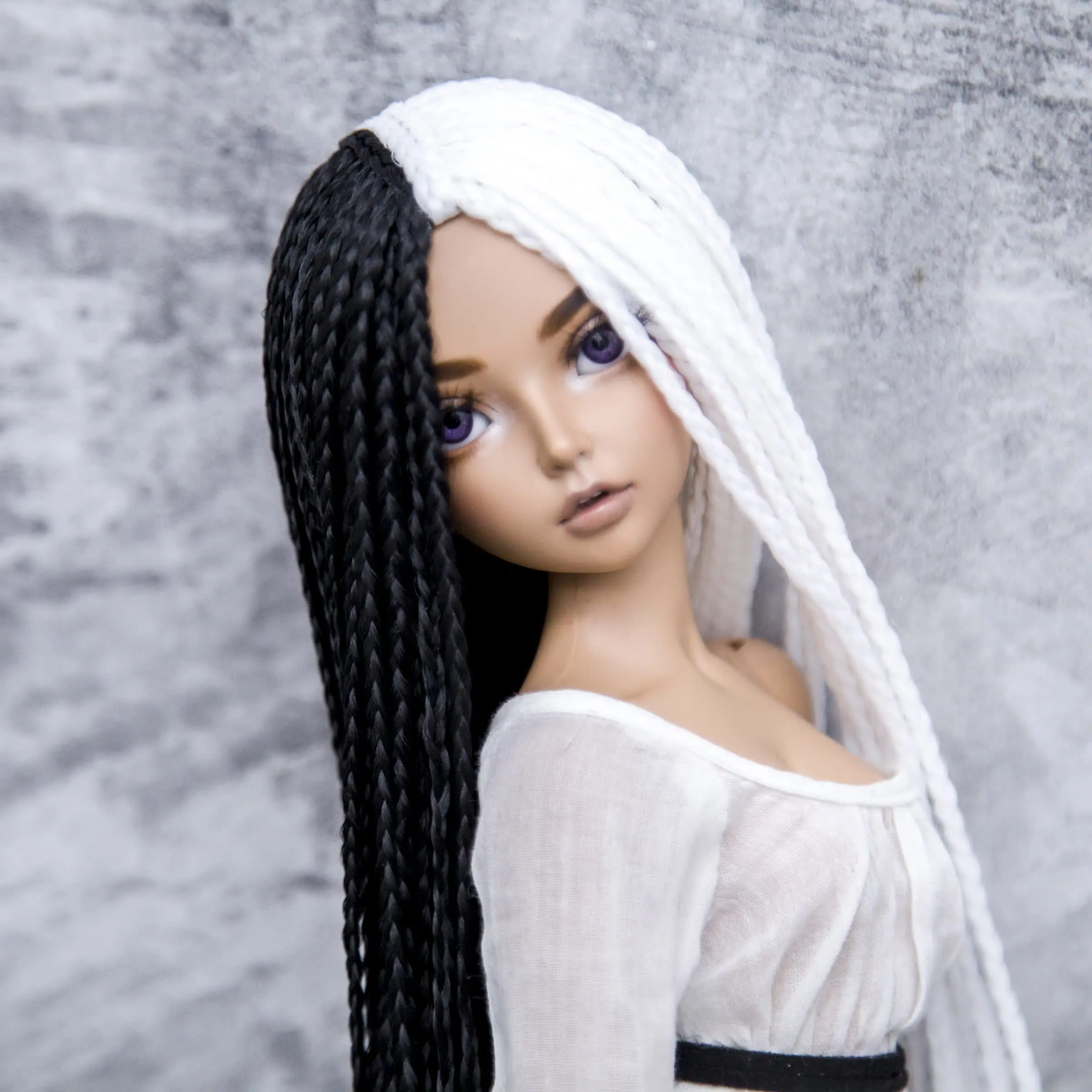 BJD Zi-Zi Minifee wig B+W for head 7-8(6-7) (17.5cm