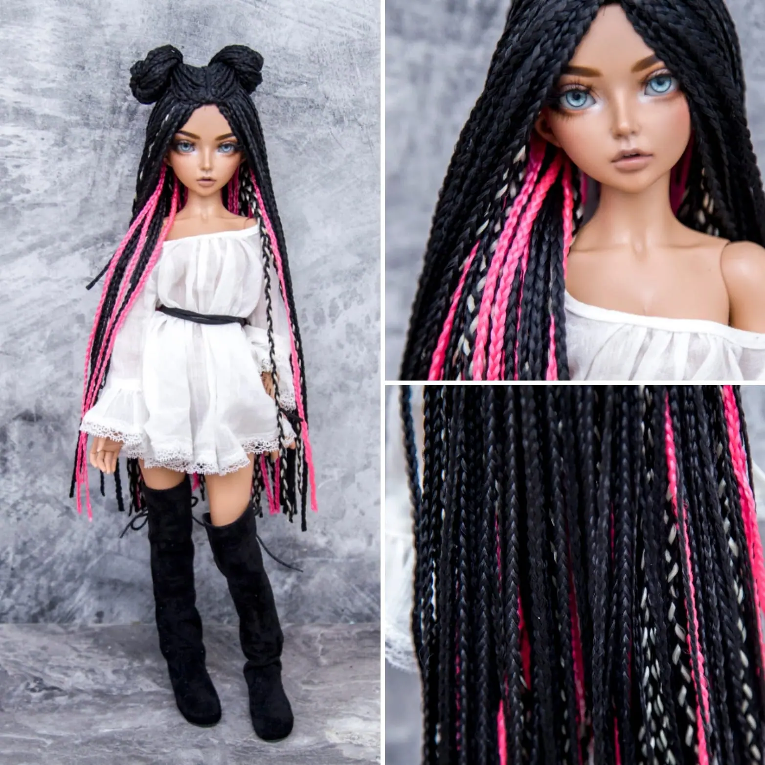 BJD Zi-Zi Minifee wig black-pink for head 6-7 - 17.5cm