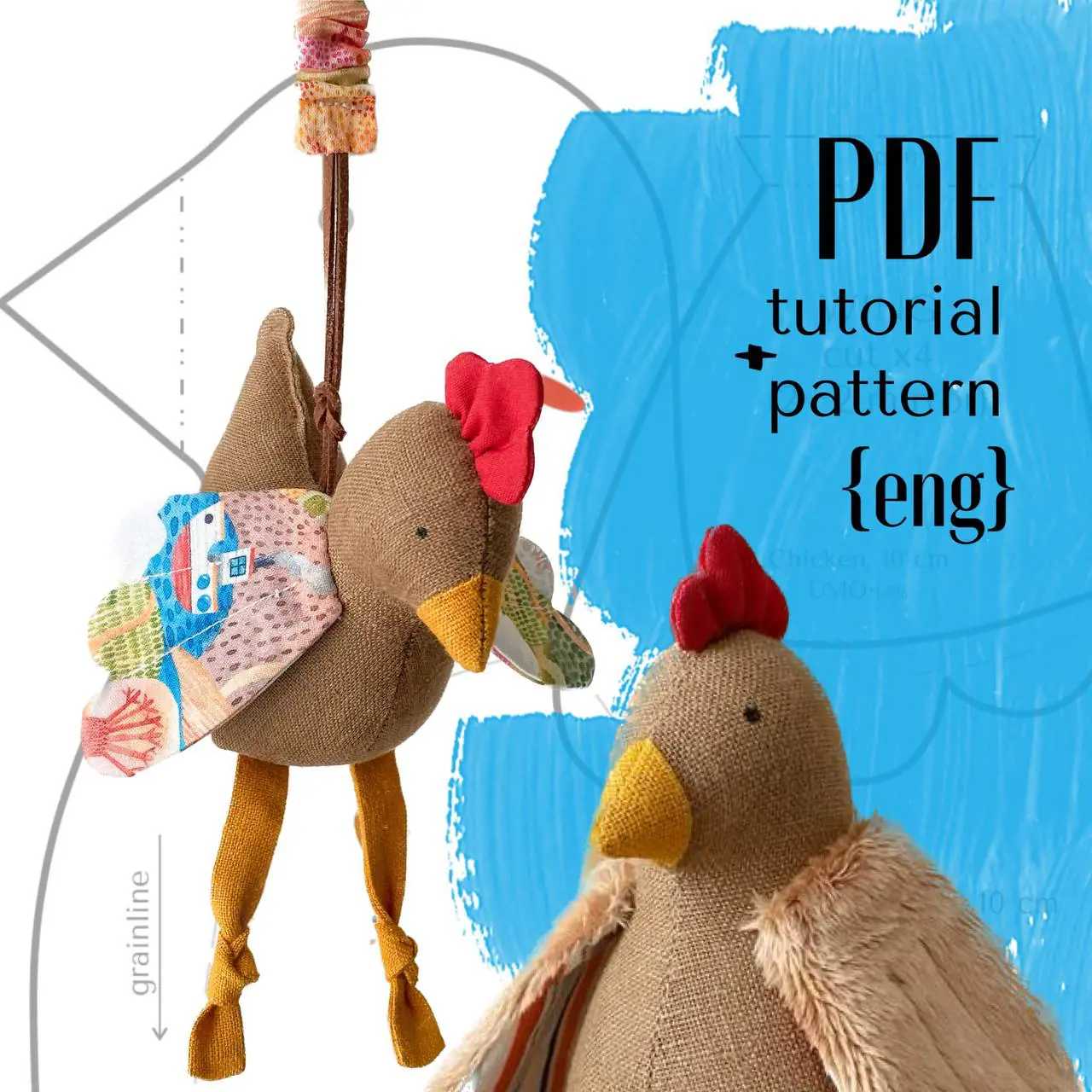 Hanging baby rattle chicken, PDF tutorial+pattern (ENG) - DailyDoll Shop